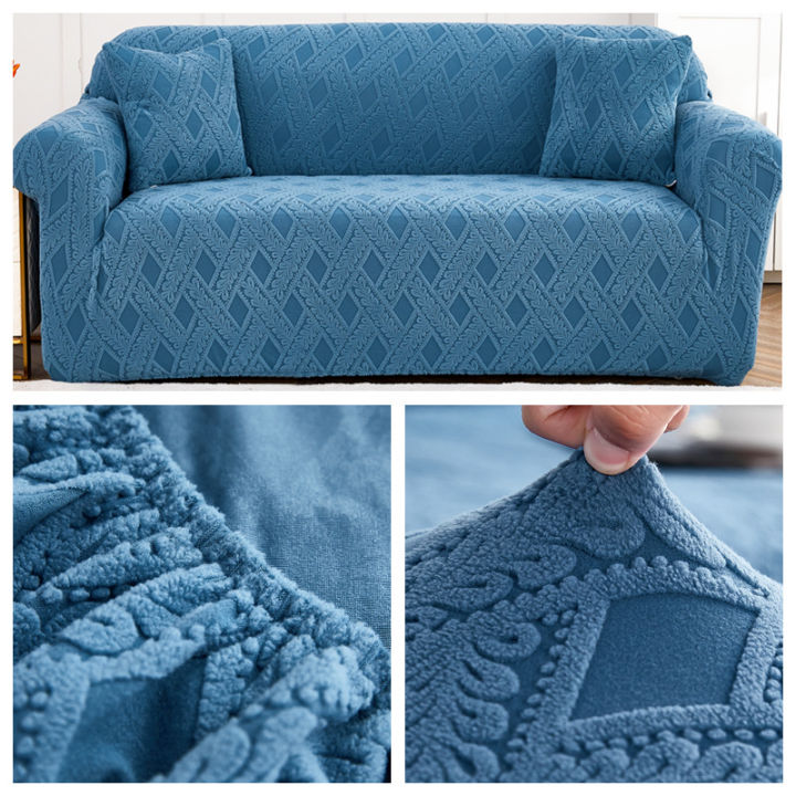 【High-quality】 Thickened Elastic Leather Sofa Cover All-Inclusive Old-Fashioned One, Two, Three-Person Blue Armrest Comb...