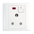 Super Star Lotus 15A 3 Pin Round AC Socket Switch with Neon Three 3Pin A/C Electrical Wall Outlet. 
