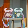 400ML Telephone Shape Water Bottle Plastic Water Bottle for Girls Kawaii Straw Bottle with Sticker Strap Children Outdoor Kettle.
