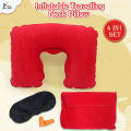 4 in 1 Inflatable Travelling Pillow set with eye mask, ear plugs and pouches - Stylish and Elegent - soft and comfortable. 