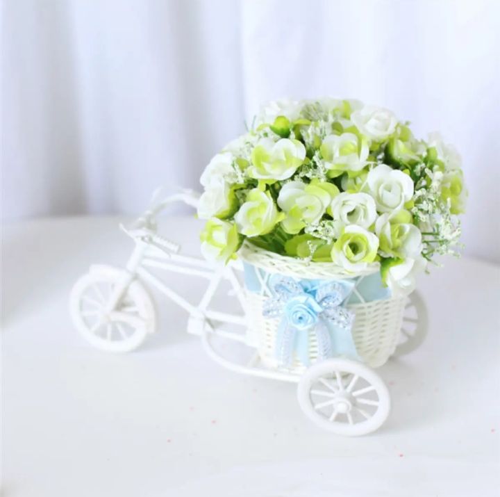 Home wedding decoration bike flower baskets plastic white tricycle design flower basket container container flower-flower vase