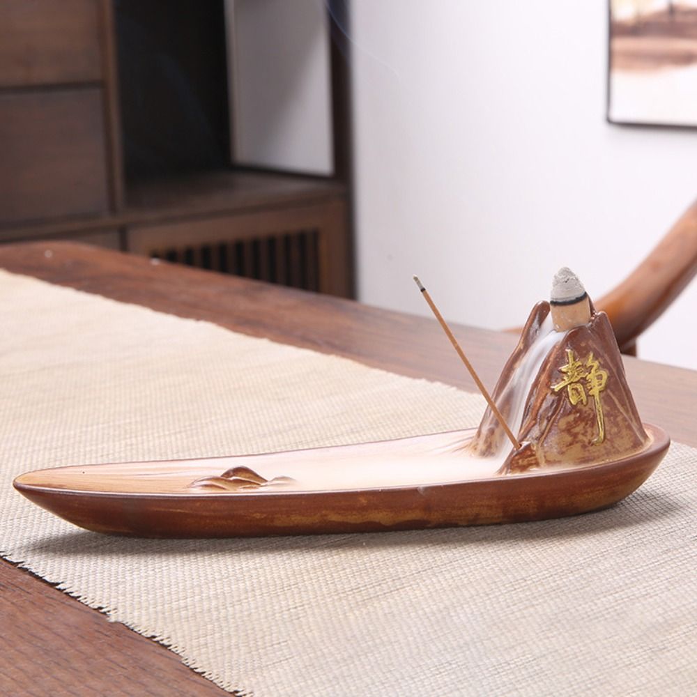 Writing Brush Stand Creative Incense Stick Holder Japanese Style Bamboo Raft Aromatherapy Base Fisherman Zen-like Backflow Aroma Diffuser Indoor