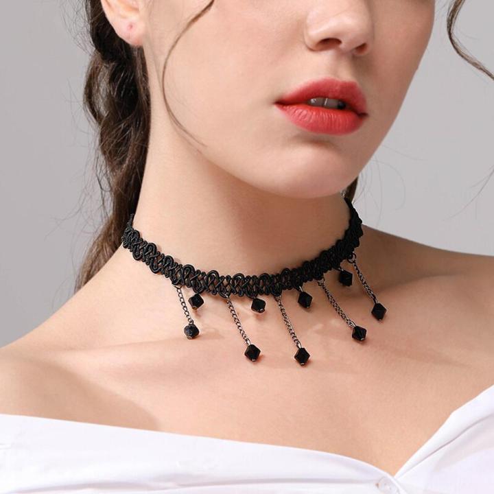 Korean Black Flower Rhinestone Choker Necklace for Girls Simple