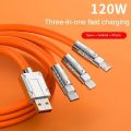 3-in-1 Fast Charging cable Mobile Phone metal Charger USB Data Type-c, micro and iphone Metal Data Cable1.20 Meter 6A 120W Zinc Alloy With LED Indicato.