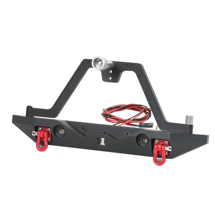 Metal Rear Bumper For RC Crawler Cars - Fits Traxxas TRX4 SCX10II 90046 | With LED Lights & Trailer Buckle