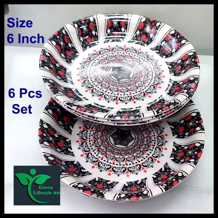 Inch 6-Piece Multi Design Print Melamine Mini Plate Set- Add A