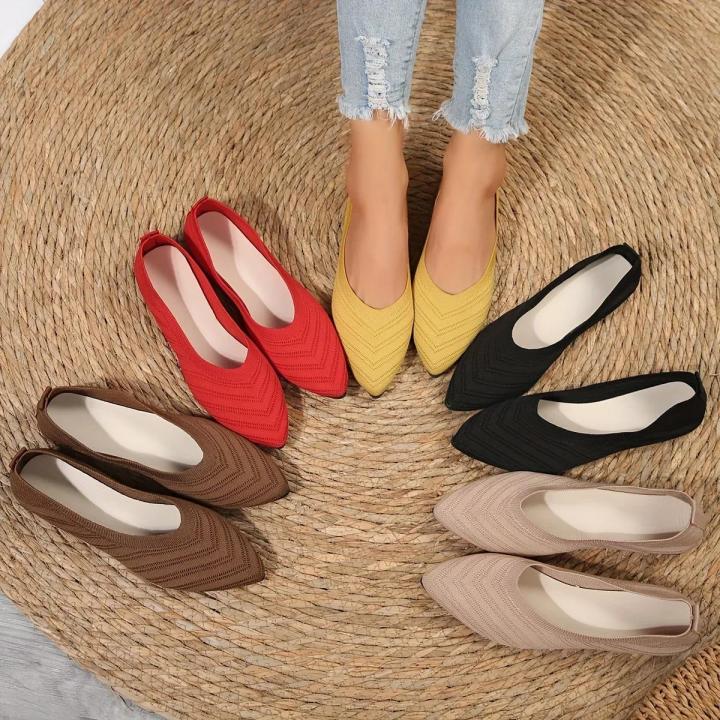 Women's%20Pointed%20Toe%20Flat%20Office%20Boat%20Solid%20Color%20Knitted%20Slip%20on%20Shoes%20Casual%20Breathable%20Ballet%20Flats%20Women%20Flat%20Shoes%20Loafers%20House%20Foocus%20-%20Image%202