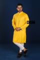 Yellow Casual Peyaj Cotton Panjabi - কাপল ড্রেস শাড়ি.