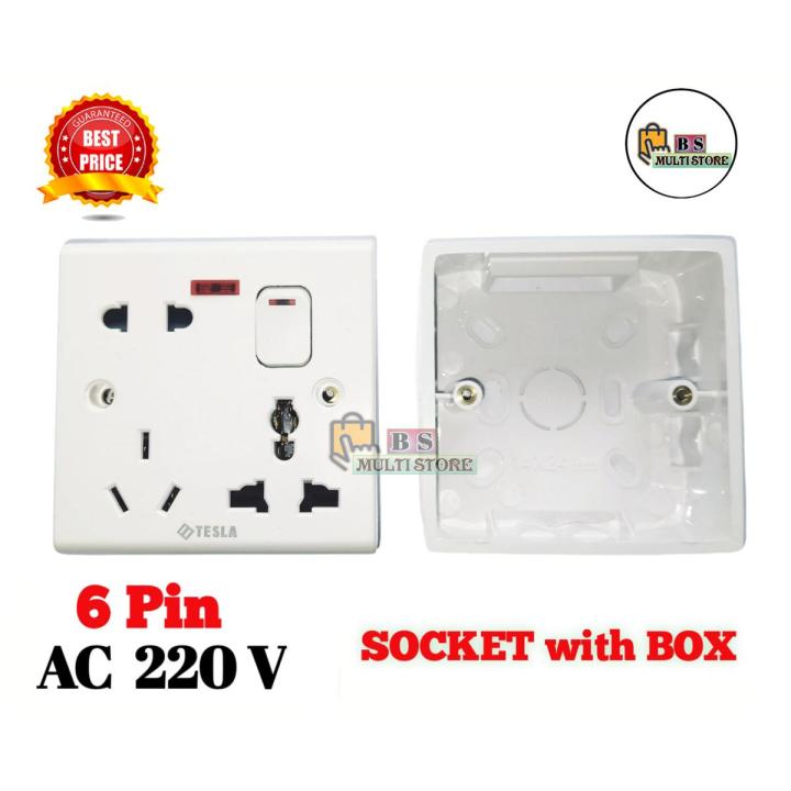 6 Pin Socket With Box ( 16A 220V ) Multi Function Universal Wall Socket