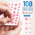 108 Acne Patch Pimple Patch, Pink Heart Star Shaped Acne Absorbing Cover Patch, Hydrocolloid Acne Patches For Face Zit Patch A. 