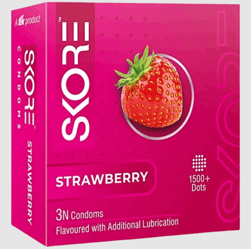 Skore%20Strawberry%20Flavor%201500+%20Raised%20Dots%20Condom%20for%20Men%20%7C%203pcs%20Pack%20%7C%20India%20-%20Image%202