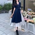 V-Neck Long Dress Korean Fashion Robe Summer Dresses Women 2022 Casual Urban Female Clothing Elegant Gowns Basic. 