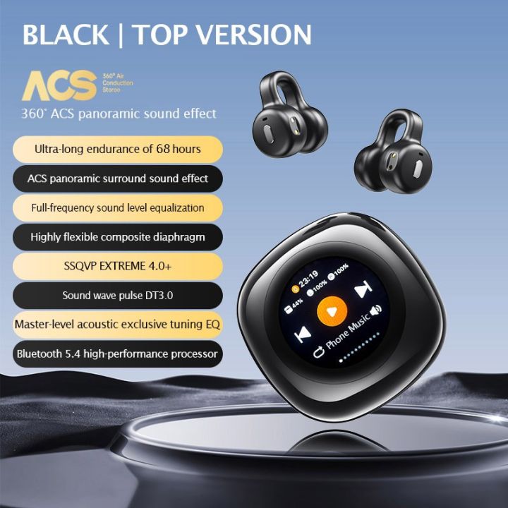 LCD Multifunctional Open Ear Clip On Headphones Built-in 1GB TF  Card,Wireless Earbuds Bluetooth Sport Earphones with TF Card Slot,2 in  MP3