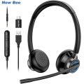 New Bee USB Headset with Mic Mute for PC 3.5mm Business Headphones with Rotatable Microphone Noise Cancelling for Call Center.