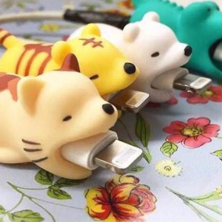 1 pcs Cable bites Protector for phone cable Winder Phone holder Accessory chompers rabbit dog cat Animal doll model funny