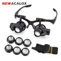 NEWACALOX 10X/15X/20X/25X Portable Head Wearing Magnifying Glass 2 LED/8 Lens for Jewelry Watchmaker Close Work Magnifiers. 