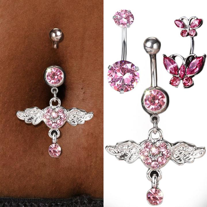 Steel Belly Button Rings Pink Crystal Piercing Navel Heart Style Navel Piercing Earring Belly Piercing Body Jewelry Ombligo