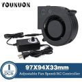 97MM Turbo Blower Fan 12V DC Female Connector 97x94x33mm Centrifugal Cooling Fan w/ AC 100V 220V Power Adapter Adjustable Speed.