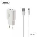 Remax RP-U22 Charger Set 2 Port USB Fast Charging 2.4A Charger with Micro USB Data Cable.