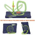 For Samsung Galaxy Tab S8 / Galaxy Tab S7 T870 / T875 Silicone + PC Protective Case with Holder & Shoulder Strap(Navy Blue + Yellow Green). 
