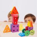 Montessori Kids Geometric Building Blocks Column Stack Game Shape Matching Board Puzzle Toy Toddler Education Cognition Toys.