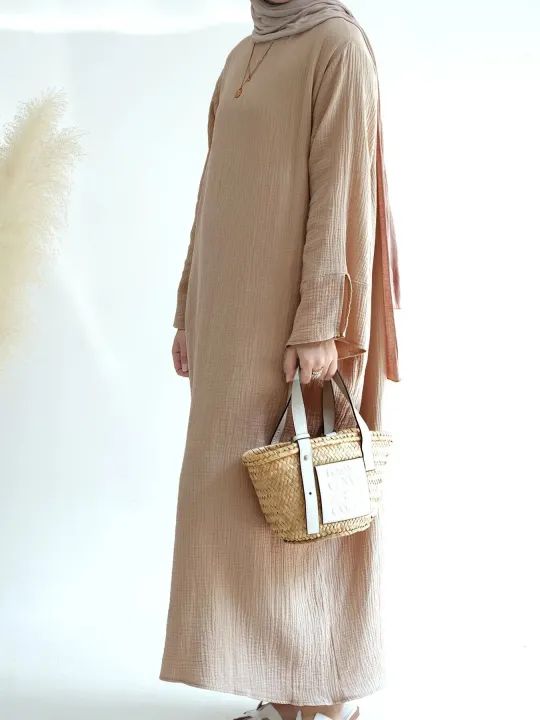 Dubai%20Causal%20Comfortable%20Abaya%20For%20Women%20100%25%20Cotton%20Saudi%20Turkish%20Clothing%20Solid%20Fashion%20Split%20Sleeve%20Muslim%20Dress%20With%20Pockets%20-%20Image%205