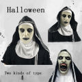 Scary Nun Mask Costume Horror Full Head Mask with Scarf Adult Creepy Costumes Party Props Plastic Ghost Latex Nun Dress Up Mask.