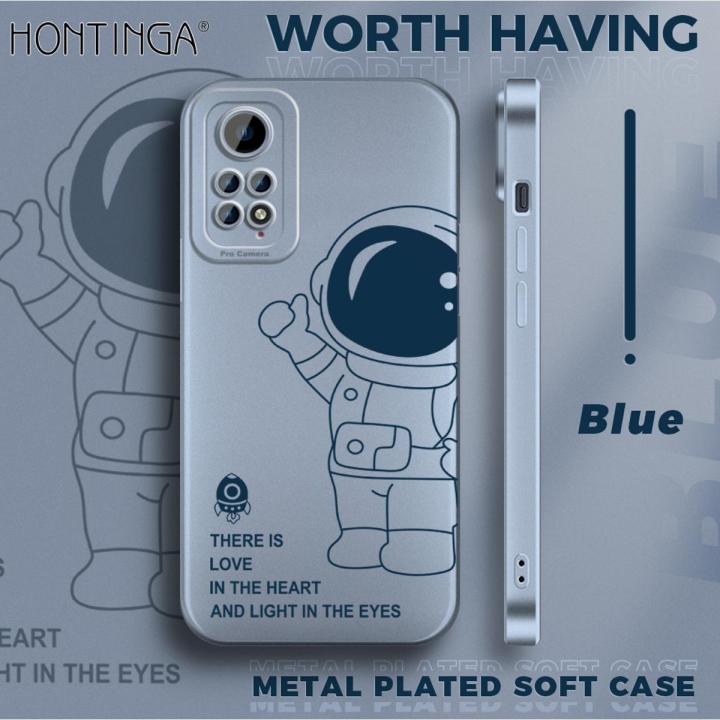 Hontinga for Redmi Note 11 / Note 11S Back Cover Frosted Plating Cute Astronaut Spaceship Covers Thin Soft Silicone Mobile Phone Case