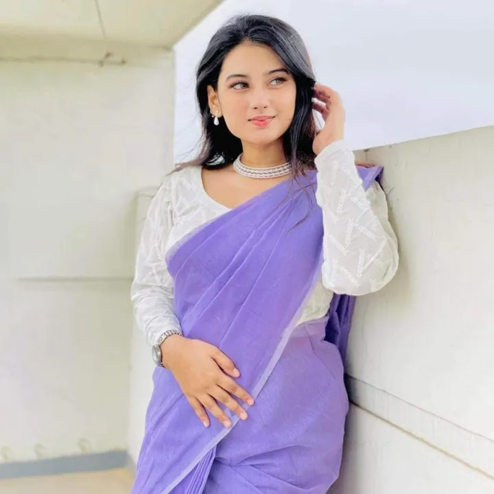 One Color Half Silk Tangail Saree For Women - Light Purple Color - Perefct For All Seasons and Occasions