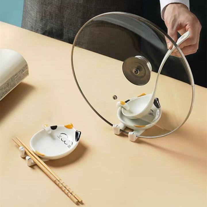 Cartoon Cat Ceramic Pot Lid Rack Chopsticks Spoon Holder Stand Kitchen Organizer for Fork Spatula Rack Tableware Storage Rack
