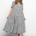 Summer puff sleeve plaid polka dot stitching loose beach boho dress for womens long casual maxi Dress vintage dress vestido.