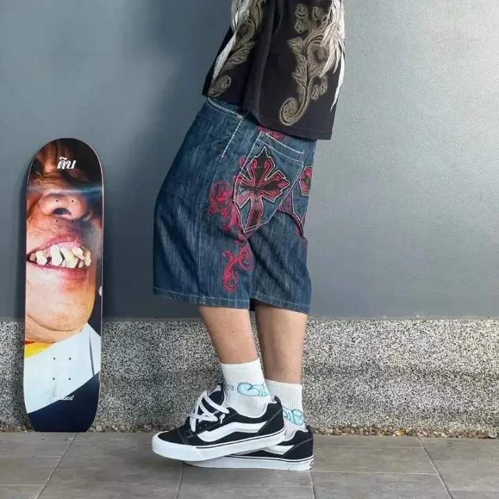 2024%20Summer%20New%20Harajuku%20Vintage%20Hip-hop%20Cross%20Printed%20Baggy%20Denim%20Shorts%20Men's%20Y2K%20Gothic%20Rock%20Fashion%20Short%20Jeans%20Street%20Wear%20-%20Image%206