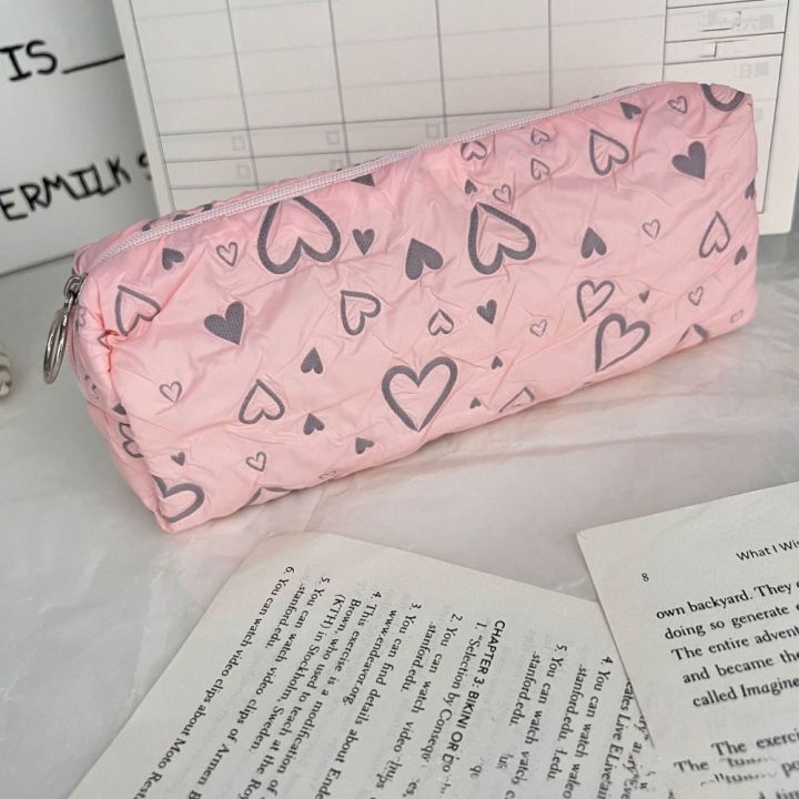 Cute Love Heart Zipper Pencil Bag Multi-function Large-capacity Stationery Case Storage Bag Student School Supplies