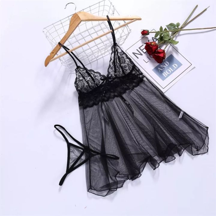 Women's%20Stylish%20Night%20Dress%20Black%20Net%20and%20Nylon,%20Includes%20Top%20and%20Panty%20-%20Image%205