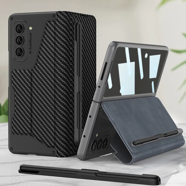 MOBICASE%20For%20Samsung%20Galaxy%20Z%20Fold%203%20Fold%204%20Fold%205%205G%20Back%20Cover%20Leather%20Pen%20Holder%20Armor%20Case%20Back%20Protection%20Hard%20Cover%20Leather%20Cover%20Case%20-%20Image%202