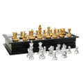 Chess Game Silver Gold Pieces Folding Magnetic Foldable Board Contemporary Set Fun Family Board Games Gifts. 
