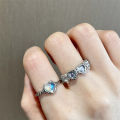 Gradient Love Moonstone Ring Tin Foil Texture Silver Bow Adjustable Ring Niche Heart Shaped Open Ring.