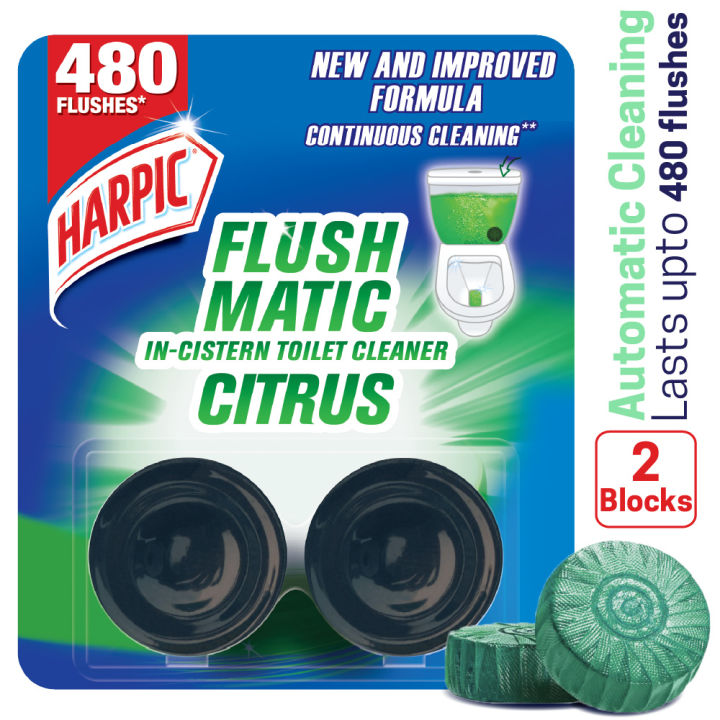 Harpic Flushmatic Citrus In Cistern Toilet Cleaner Blocks (50g X 2pcs) Automatic Cleaning with Every Flush