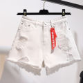 Women's High Waist Denim Shorts2022Summer New Loose Hole Large Size FatmmWide-LegaWord Hot Pants Fashion. 