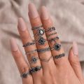 Trendy 15 Pcs/set Ring Set for Women New Collection/ Finger Rings for Girls Simple Stylish - Fashionable Silver Smart Retro Rings Set Birthday Gift for Women. 
