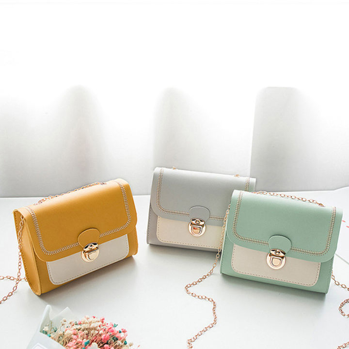 Stitching Women Shoulder Crossbody Bag Chain PU Leather Ladies Messenger Bag Creek