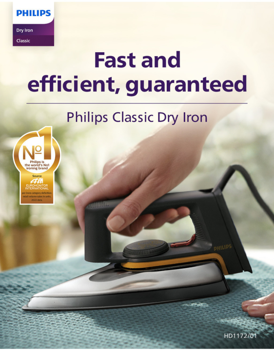 Philips%20%20HD1172%20Classic%20Dry%20Iron%20%20Fast%20&%20Efficient%20%7C%20Linished%20Soleplate%20%7C%201000W%20Power%20%7C%20Durable%20Classic%20Design%20-%20Image%206