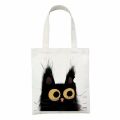 Women Canvas Bag Funny Black Cat Print Female Reuseable Shopping Totebags Girls Students School Bookbags. 