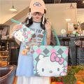 2pcs Kawaii Hello Kitty Canvas Tote Bag For Women Zipper Large Capacity Shoulder Bag Cartoon Handbag Ladies Books Bag.