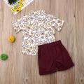 2PCS Summer Beach Wear Toddler Kids Baby Boy Gentleman Suit Bicycle Print Shirt Short Sleeve Tops Short Pants Outfits Set. 