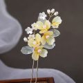 Flower Hair Sticks Chinese Hanfu Hair Accessories For women Light Yellow Floral Hairpins Retro Girls Hairbands Wedding Jewelry. 