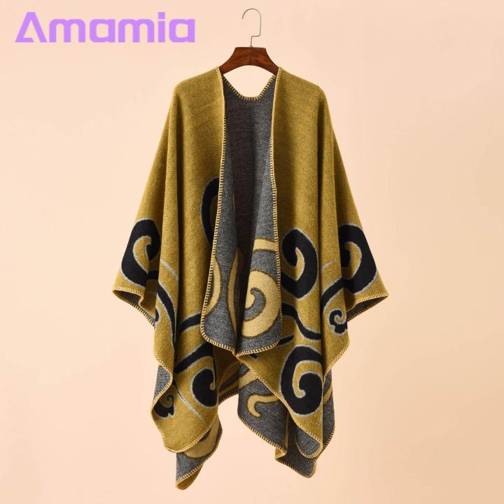 Amamia%20Women%20Autumn%20Cape%20Irregular%20Hem%20Contrast%20Color%20Fall%20Poncho%20-%20Image%204