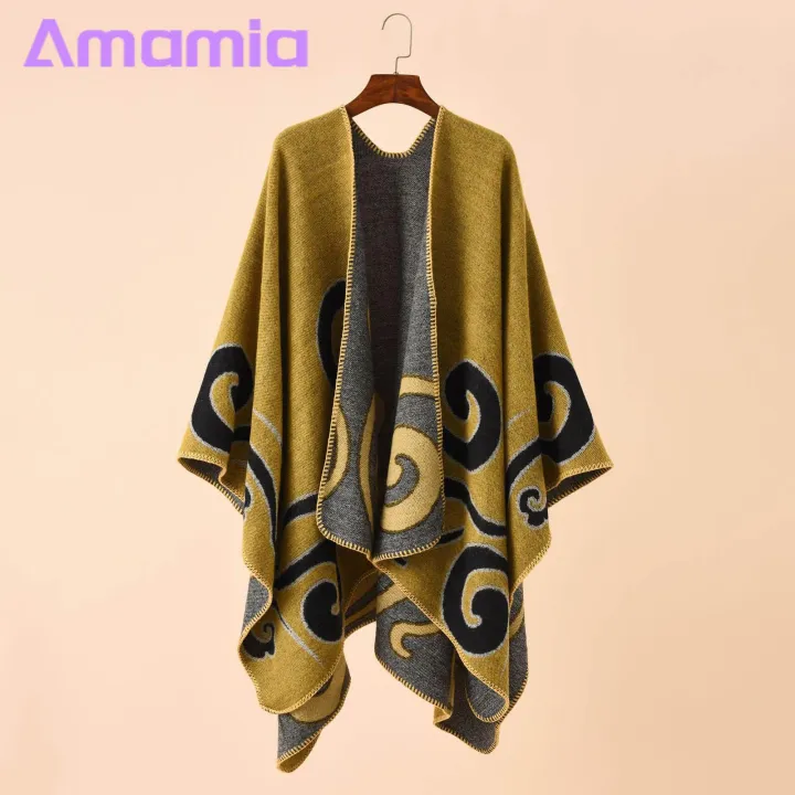 Amamia%20Women%20Autumn%20Cape%20Irregular%20Hem%20Contrast%20Color%20Fall%20Poncho%20-%20Image%204