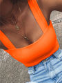 Square Neck Sleeveless Summer Crop Top White Women Black Casual Basic T Shirt Off Shoulder Cami Backless Tank Top. 