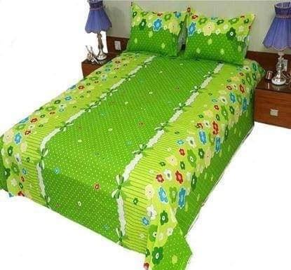 Cotton%20Blend%20Fabric%20-%20King%20Size%20Flat%20Bedsheet%20with%20Two%20Pillow%20Covers%20400-600%20Thread%20Count%20Green%20Floral%20Print%20-%207.5%20x%208%20Feet%20Machine%20&%20Hand%20Washable%20-%20Image%202